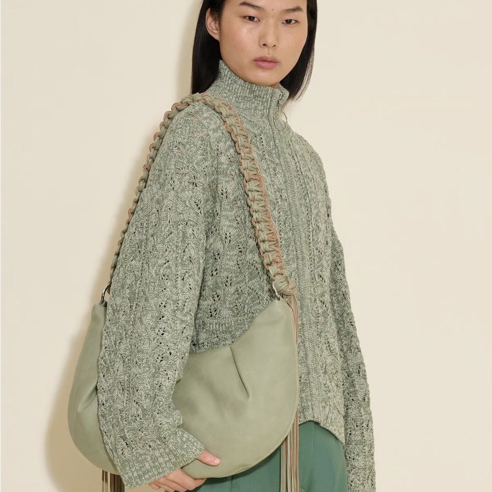 Holzweiler Cocoon Big Bag Green Fringe NWOT Anthropologie Boho - Picture 6 of 14